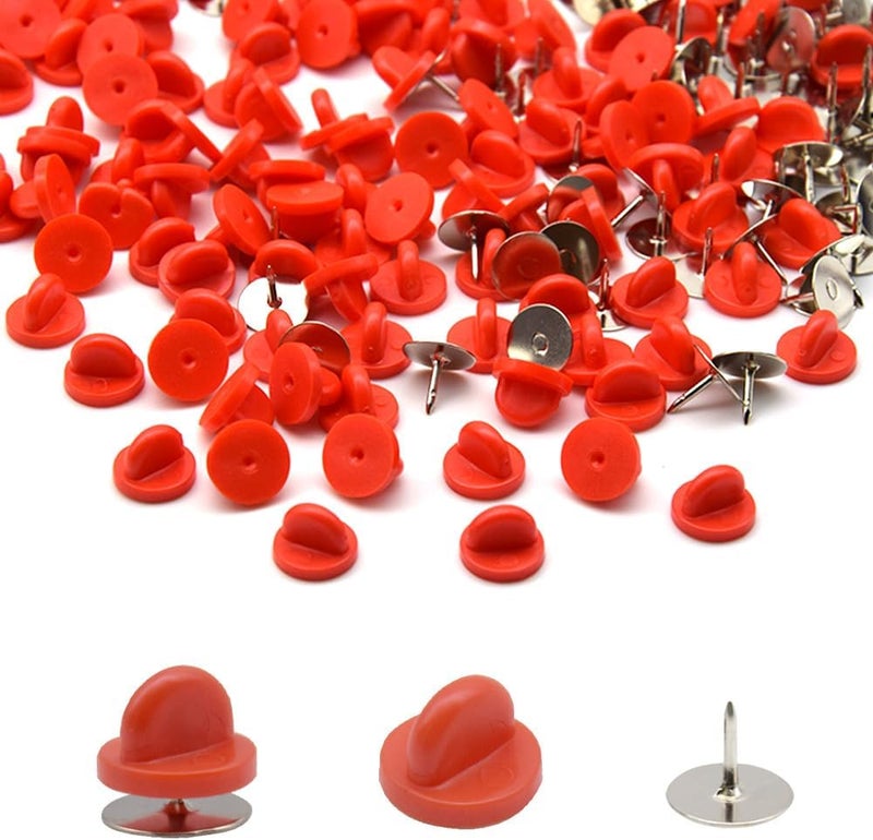 Ruidee 200 Pieces/100 Set Rubber Pin Backs with Tie Tacks Blank Pins, PVC Rubber Pin Back for Uniform Badges Backing Holder Clasp Lapel Pin（Red） - Image 4